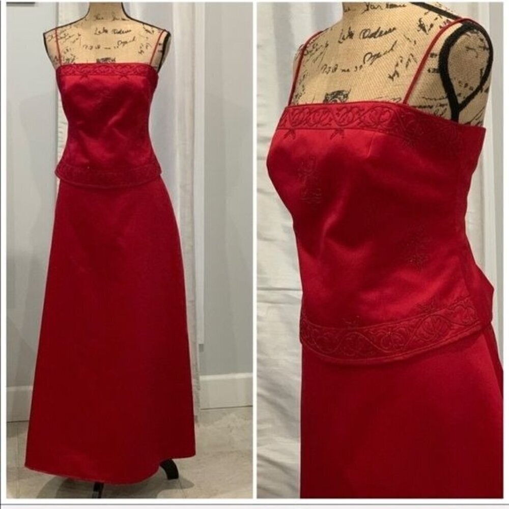 Michaelangelo red two-piece skirt set size 10 womens spaghetti straps